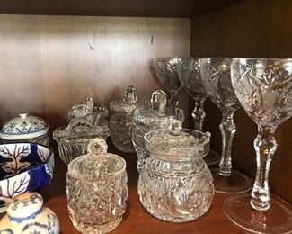 Chrystal Jam Jars and spoons. Elegant Stemware