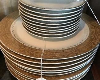 Mary Carol China - 10 Plates 10 Dessert Plates - Wide Gold Band with vine