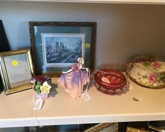 So many beautiful figurines , cranberry glass, austrian hand painted dishes