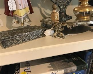 Silver mirror tray and silver embossed box