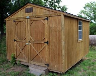 Backyard Portable Building With Double Doors & 3 Windows, Approximately 9' Tall x 10.5' Wide x 12' Deep