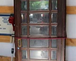 Antique Wood Beveled Glass Lighted Phone Booth, With Original Signage, Vintage Coin Operated Phone & Antique Wood Box Phone, 87" x 30" x 30"
