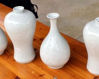 Korean Celadon Pottery Glazed Vases Qty. 4, 9.5" Tall