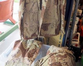 Military Desert Woodland Camouflage Fatigue Blouses, Sizes Small To Medium (Qty 10), And Trousers Size Medium (Qty 2)