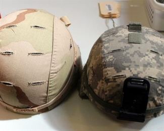 Military Combat Helmets With Helmet Pads, Covers, And Straps, Qty 2
