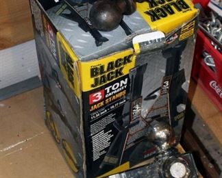 Blackjack 3-Ton Jack Stands Qty 2 New In Box, Haulmaster Triple Ball Hitch, And 1 7/8" & 2" Balls