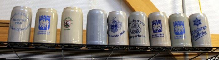 German Stoneware Beer Steins Qty 9, Including Brauhaus Schweinfurt And Wurzburger Hofbrau