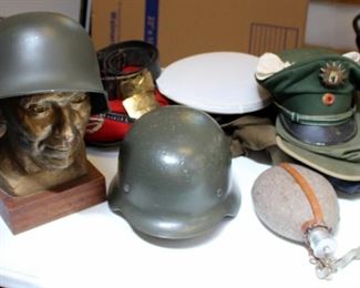 German And Nazi Military Apparel Including Covers, Suit Jacket, Belt Buckles, Military Helmets, And More