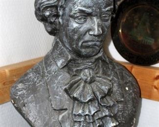 20" Ceramic Beethoven Bust (Has Minor Damage) And Metal Souvenir Wall Plaques Qty 3