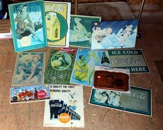 Reproduction Tin Coca Cola Wall Advertisements, Various Sizes, Qty 13