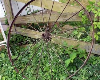 53" Cast Iron Wagon Wheel And Primitive Plow
