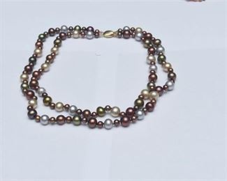 25. Two Strand Multi Color and Luster Necklace with 14K Clasp