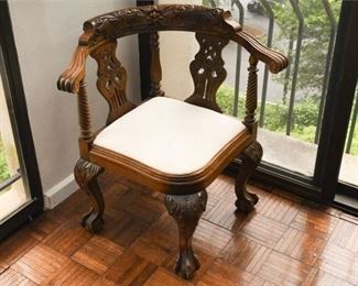 37. Antique Mahogany Carved Corner Chair