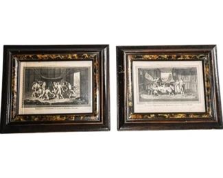 98. Pair Faux Tortoise Frames with Antique Etchings