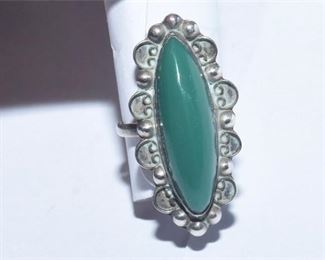 107. Taxco Silver Ring with Green Stone