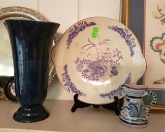 Hopewell China Hopewillow plate, delft, and vase 