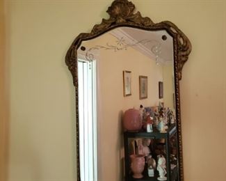 Venetian style wooden mirror with carving and etching  very heavy