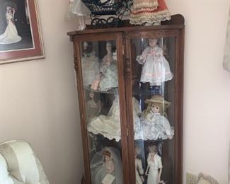 Curved Curio Cabinet - Nice Assortment of Madame Alexander Dolls! China Head, R&B Composite and More