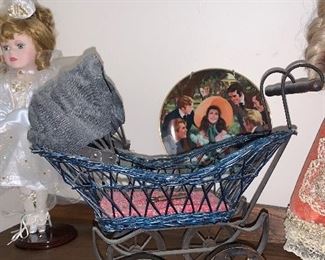 Wicker, Wood and Metal Vintage Doll Buggy