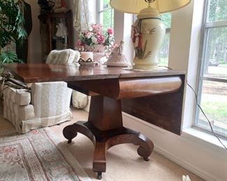 Awesome Drop Leaf Table with Heavy Pedestal Base on Wheels