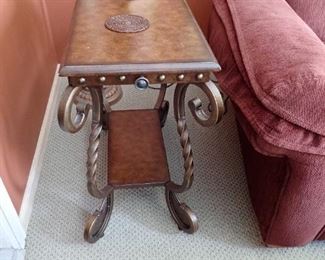 IRON AND WOOD END TABLE