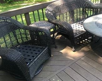 wicker set two of the four chairs some damage swivel/rock/tables