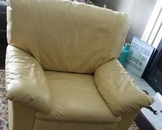 Leather chair, butter yellow, has matching loveseat