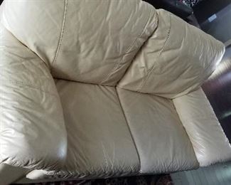 Leather loveseat, butter yellow, has matching chair