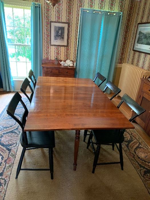 Cherry drop leaf table
Stenciled plank chairs(6)