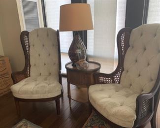 Lewittes Hollywood Regency Mid Century Modern Tall Back Tufted Light Grey  Chairs -Matching PAIR vintage mid-century arm chairs, excellent condition!