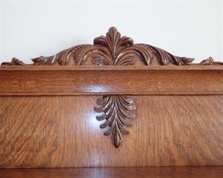 ANTIQUE OAK BUFFET WITH MIRROR AND SHELF, GRAND CARVED DETAILS, AND GREAT STORAGE