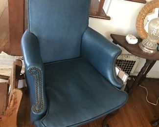 Blue leather chairs. Set of two. Gorgeous