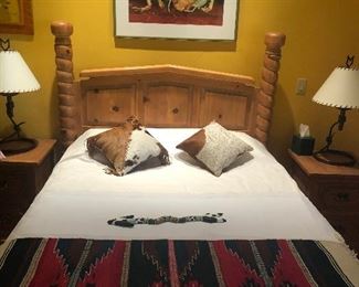 Queen bedroom set with two end tables and a posturepedic mattress.