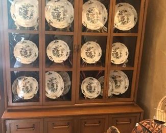 Mid-century breakfront, Port Merion dishes.