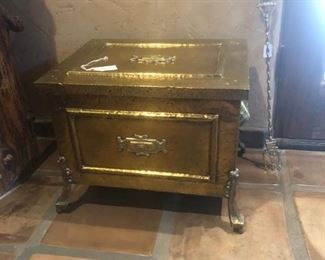 Hammered brass 19th century coal scuttle with coal fork.  Nice piece!