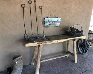 More irons for the fire and a wonderful 19th century butcher block table.