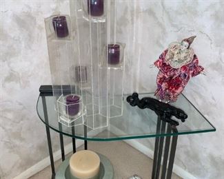 Black Steal/Glass Accent Table & 7-Light Plexiglas Stand!