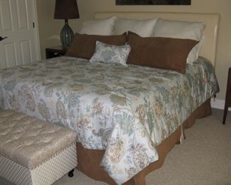 King Leather Cream Headboard and King Mattress and Box Spring