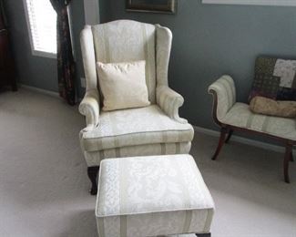Queen Anne Wing Back Chair and matching ottoman