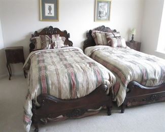 Gorgeous pair of antique twin Rococo style  ornate carved beds