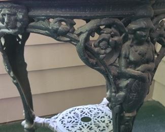 Detail on iron table with wood top