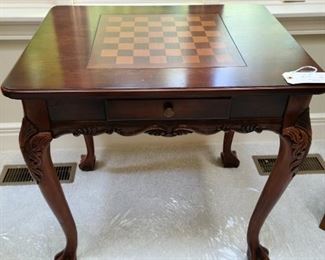 Country French game table with game pieces in the drawers $350