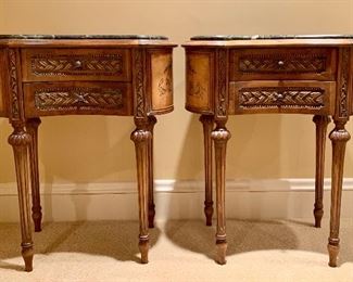 Item 18: Pair of kidney shaped Louis XV tables with green marble tops - 22"l x 13.5"w x 25.5"h: $650 for pair