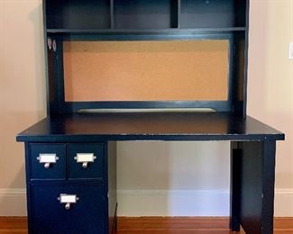 Item 44: Pottery Barn Teen two piece desk (navy) - 48.5"l x 26"w x 60.75"h - shows some signs of wear but still very sturdy!: $175