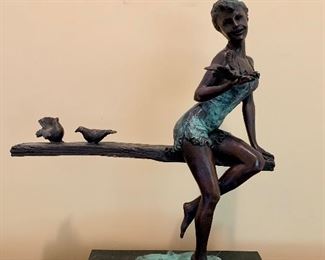 Item 60: Bronze statue of girl with birds - 14.5": $245