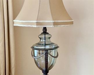 Item 63: Heavy glass lamp with metal drape - 38": $165