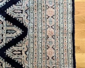 Item 72: Oriental rug with black and peach - neat rug as it is very narrow - 75.5" x 116": $450