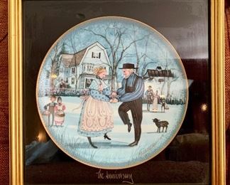 Item 109: P. Buckley Moss - "The Anniversary" framed plate #1046 - 14"l x 1.5"w x 14"h: