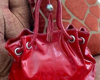 Item 114: Furla red patent leather satchel: $80