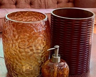 Two trash cans and soap dispenser: $14